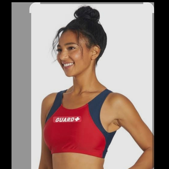 Sporti Guard Crop New Bikini Top with Racerback Design In Red And Blue Size L - Picture 1 of 9